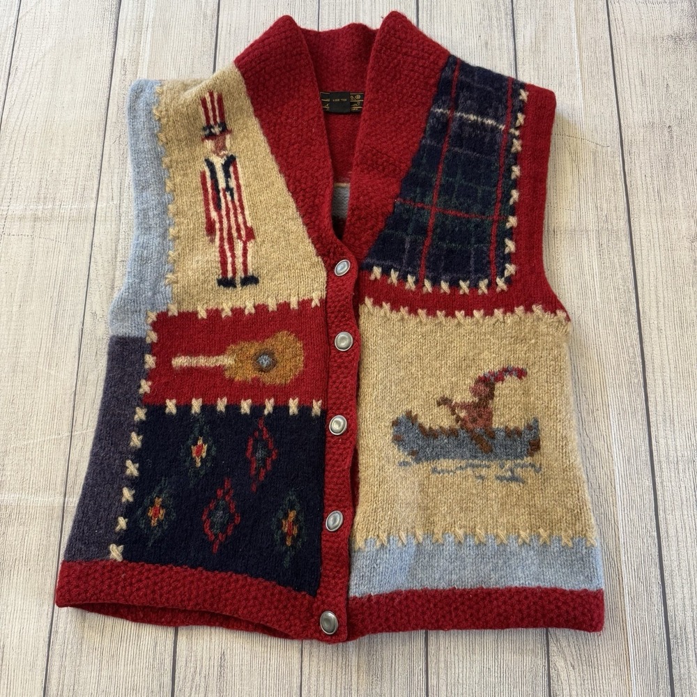 Eddie Bauer Vintage Women's Hand knit Wool Americana Vedt Size Medium